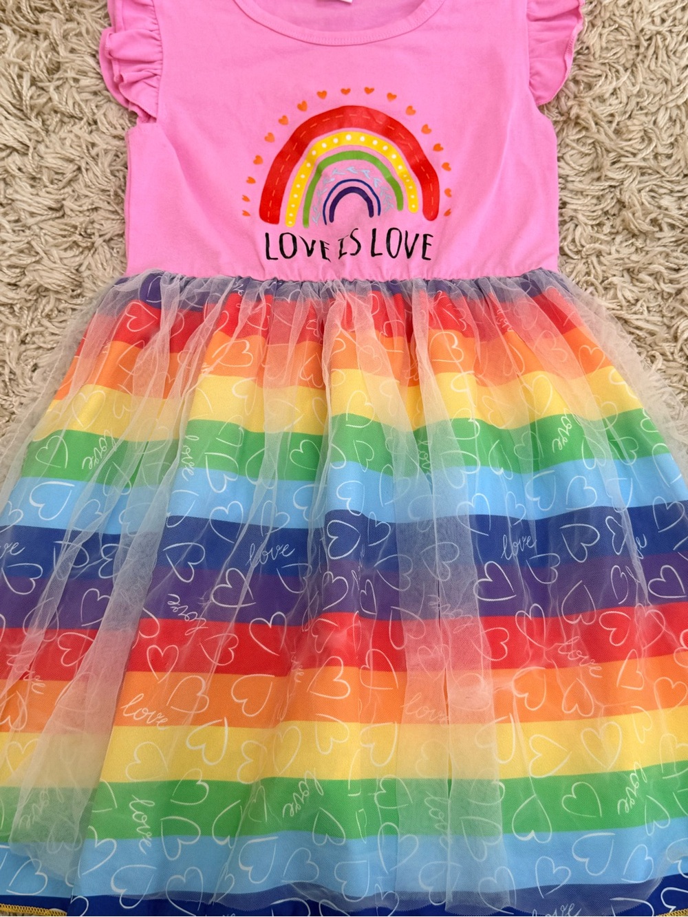 Girls Rainbow “Love Is Love” Dress – Size 6‑7Y – Good Condition - Picture 5 of 5